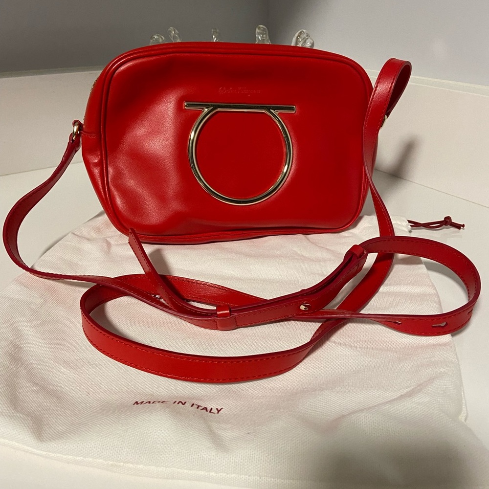 Red Ferragamo camera crossbody bag